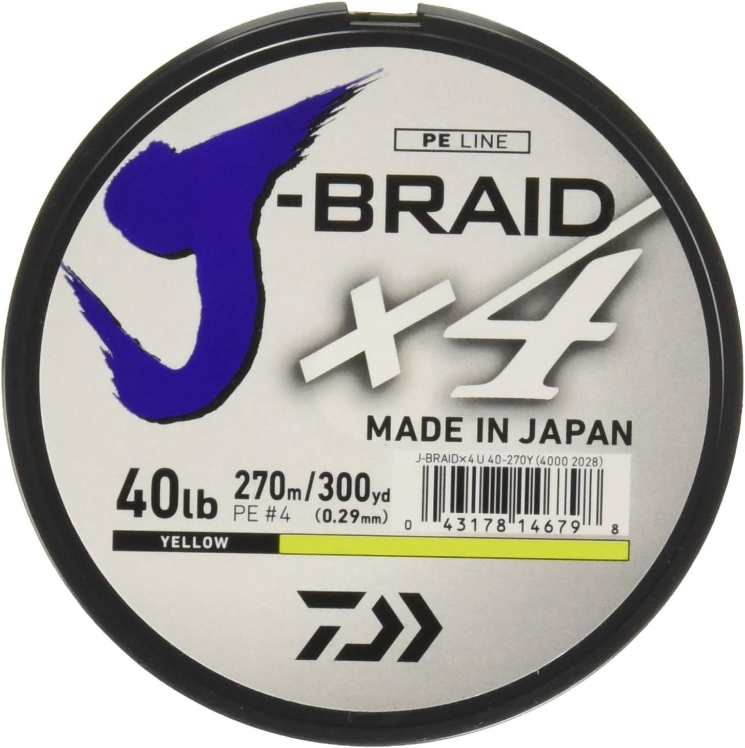 DAIWA J Braid X4 300 Yards Hi Vis Yellow, 40#