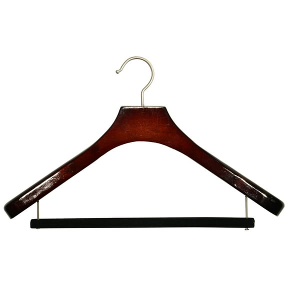 Deluxe Wooden Coat Hanger w/ Velvet Bar, Cherry Finish w/ Brushed Chrome Swivel Hook, Box of 24 Large Wood Jacket & Suit Top Hangers 18 inches long by 2 inches wide by International Hanger