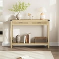 thumbnail image 3 of Bohemian Style Entryway Table with Rattan Drawers, 43" Wooden Console Table for Entryway, Sofa Table with Storage for Living Room, Hallway, Foyer, Burlywood, 3 of 7