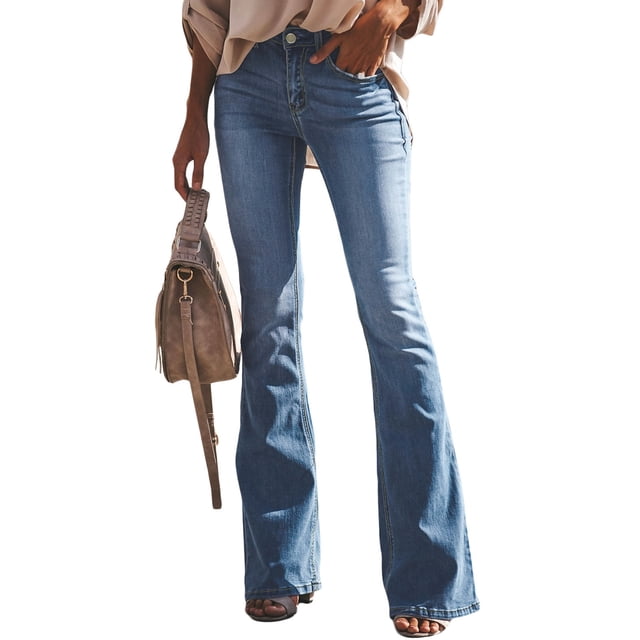 WILLBEST Jeans Mujer Pantalones Vaqueros Acampanados de Moda para Mujer, Pantalones Vaqueros Elásticos, Cómodos E Informales, Pantalones de Cintura Alta de Color Sólido Con Estilo. Extra Grande