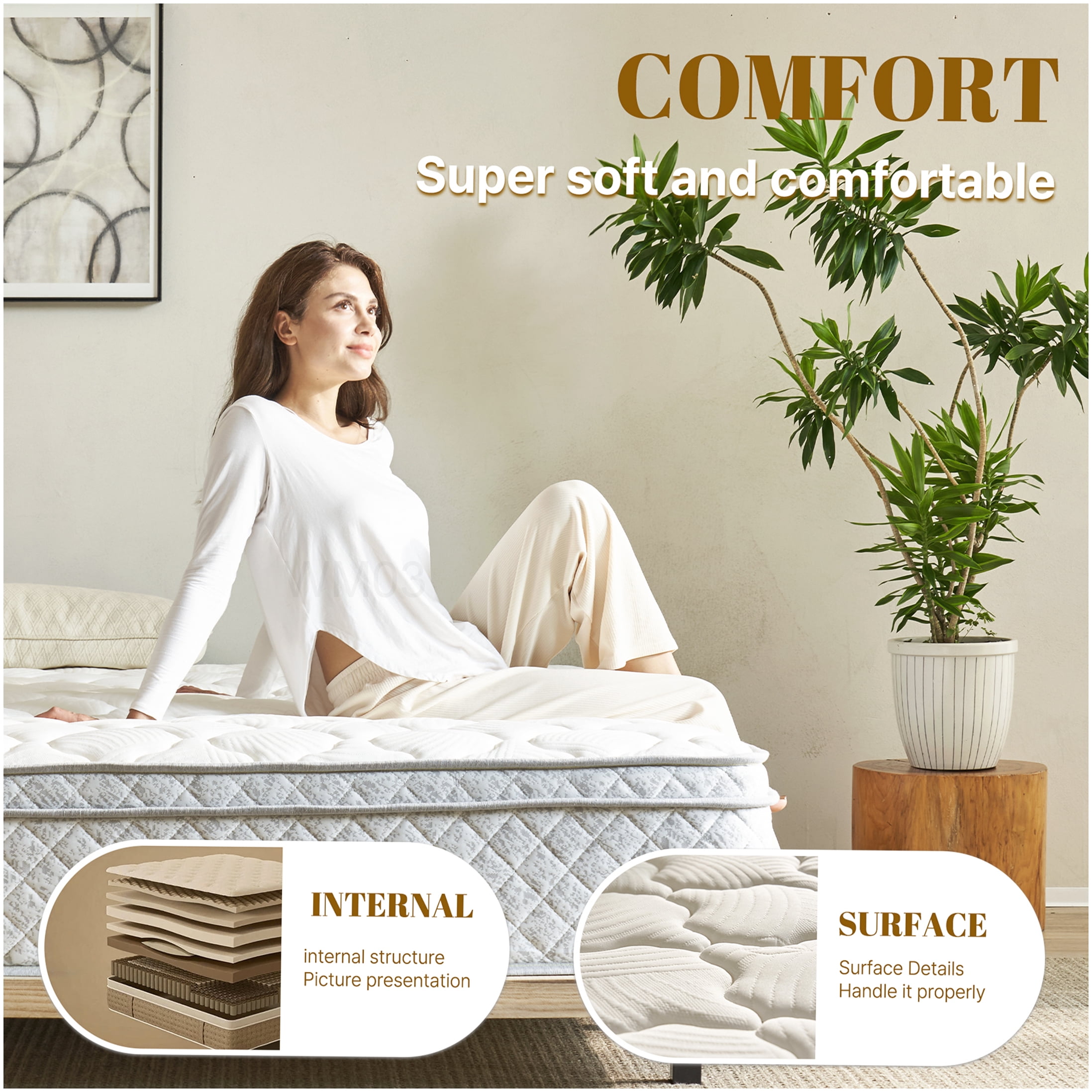 CHAMPFLAG King Size 12 Inch Cooling Gel Memory Foam Mattress, Hybrid Pocket Spring for Support, Motion Isolation, CertiPUR-US Certified