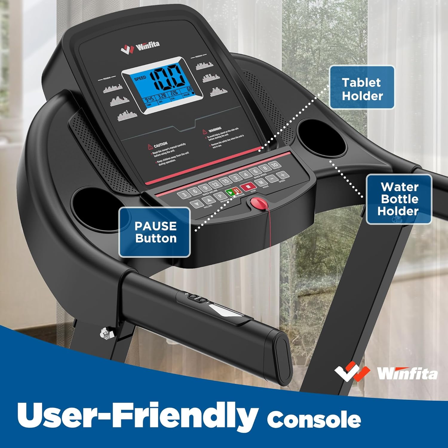 Winfita Treadmill with 15% Auto Incline, 300lbs Capacity, 4.0HP Foldable Treadmill for Home with Bluetooth, 10MPH Speed, APP, 64 Preset Programs & 3 Modes, Portable Self-Standing Electric Treadmill