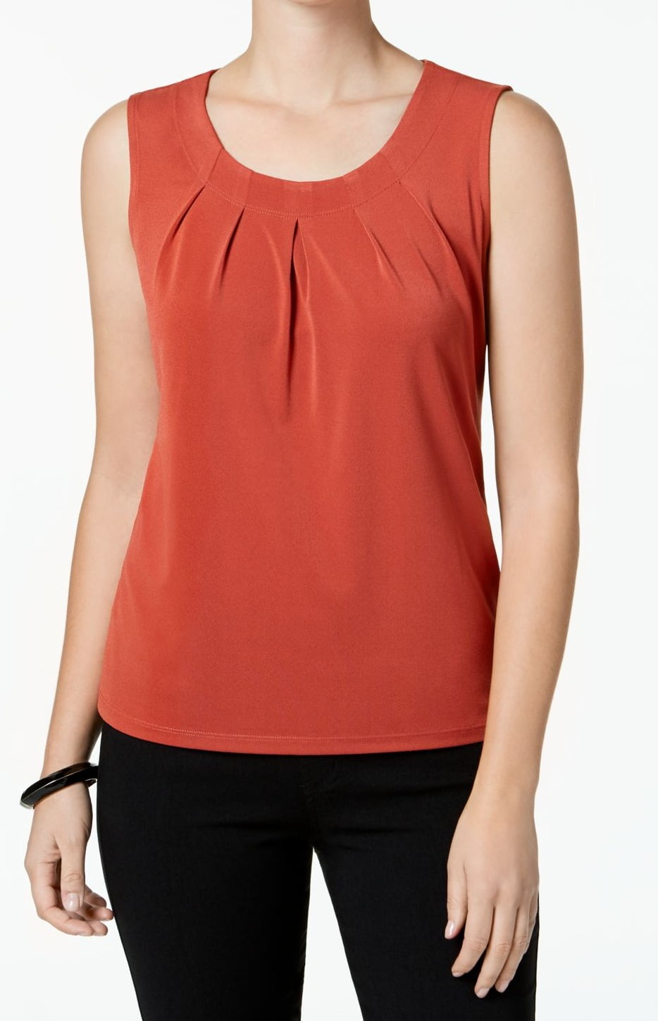 Kasper Kasper Cinnabar Womens Large Pleated Neck Tank Top