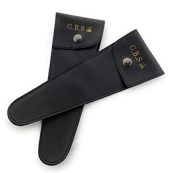 GBS Handmade Leather Case for Barber Scissors, Snap Button lock Black – (Pack of 2)