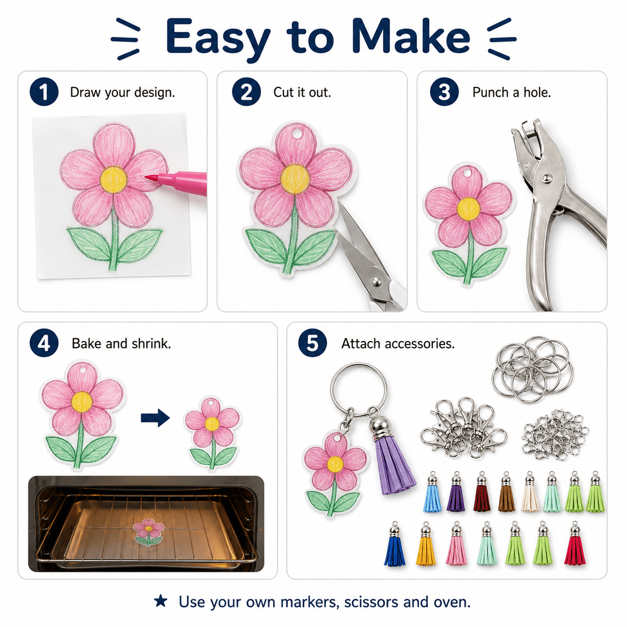 Shrinky Dink Keychain Kit Shrink Sheets Kit - Clear Heat Shrinky Art Film Paper with Keychain Accessories for Making Creative Craft Handwork 251 Pcs