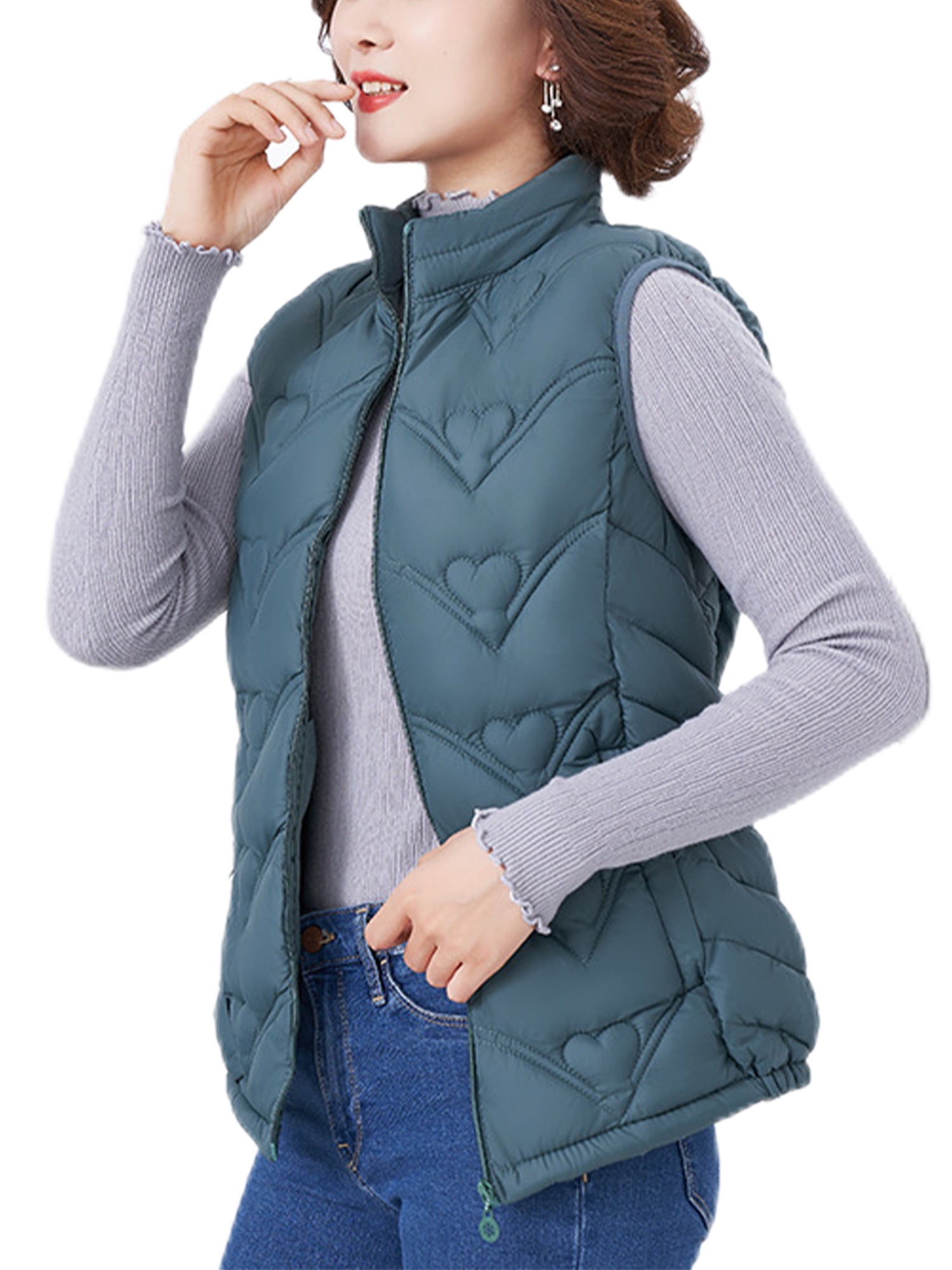 Women's Shiny Autumn Winter Puffer Vest Solid Casual Ladies Sleeveless  Jacket Zipper Stand Collar Waistcoat for Female