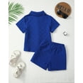 thumbnail image 3 of 4T Baby Boys Clothes 4T Boys 2PCS Summer Outfits Set Solid Color Lapel Design Toddler Boys Short Sleeve Shirt Top Shorts Set Dark Blue, 3 of 7