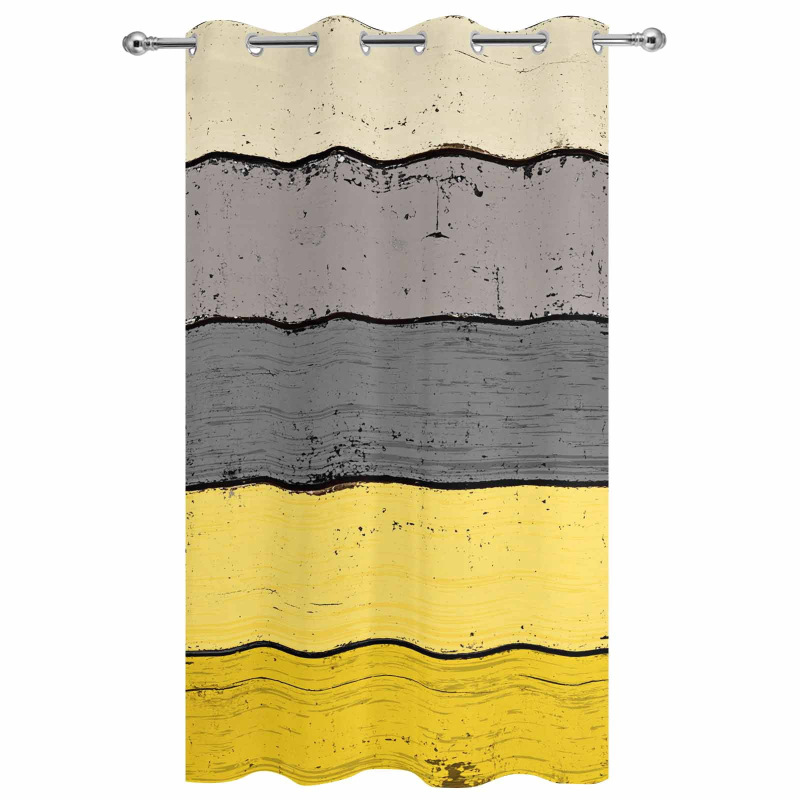 Outdoor Curtains for Patio Waterproof, Yellow Grey Windproof Pravicy Outside Porch Blackout Curtain, Vintage Stripe Farmhouse Wood Grain Ombre Sun Blocking Grommets Curtains for Cabana 54"x108"
