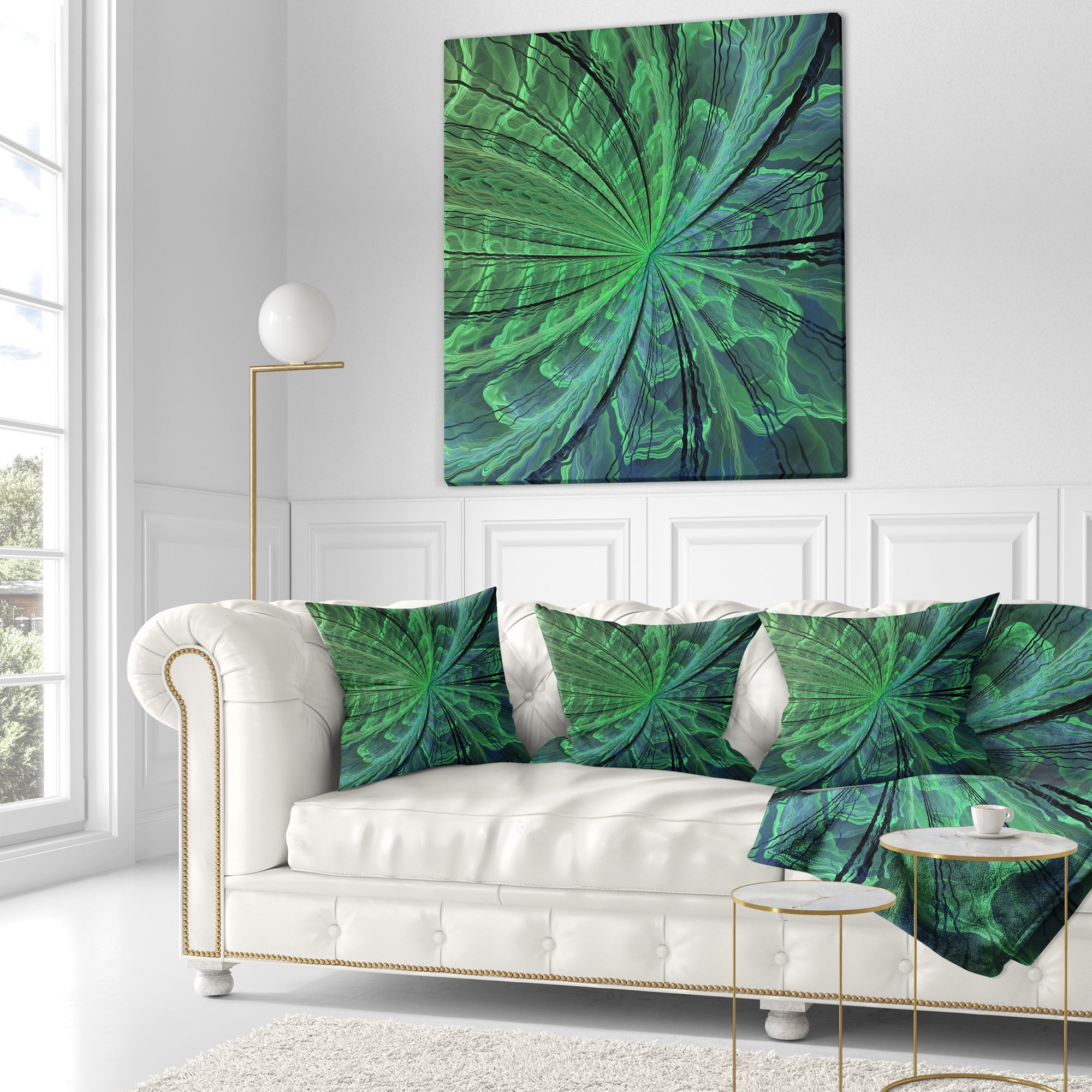 Designart Symmetrical Soft Green Fractal Flower - Floral Throw Pillow - 18x18