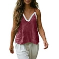 thumbnail image 5 of Ecqkame Tank Tops for Women V Neck Lace Trim Adjustable Spaghetti Strap Cami Top Solid Casual Sleeveless Summer Blouse Wine XXL, 5 of 8