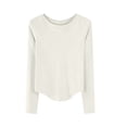 thumbnail image 2 of Lmnyox Women's Round Neck Shirts Solid Color Long Sleeve Basic T Shirts Fall Winter Fashion Casual Undershirts, 2 of 2