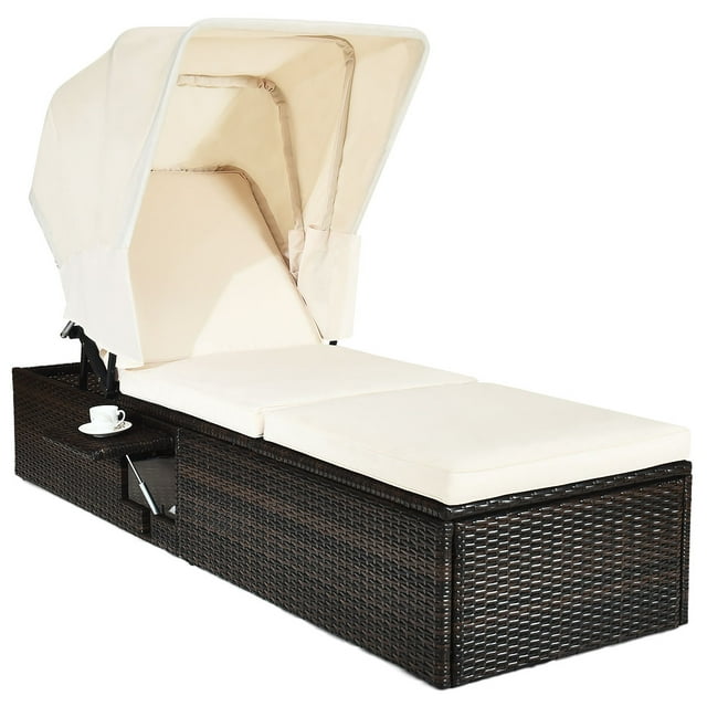 Topbuy Chaise Longue Inclinable d'Extérieur Rembourrée avec Auvent Pliant