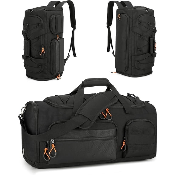 45L Gym Bag for Men, 3-In-1 Duffle Bag Backpack for Travel, Sports Duffel Bags for Gym Workout, Weekender Overnight Bag with Shoe Compartment, Wet Pocket, Black