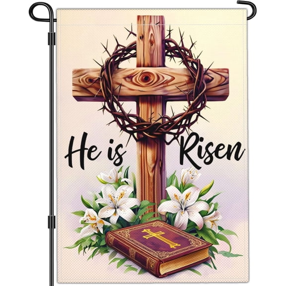 He is Risen Garden Flag Christian Religious Easter Cross Garden Flags for Outside 12x18 Double Sided Welcome Spring Easter Yard Decor Garden Flag Outdoor House Home Holiday Decorations