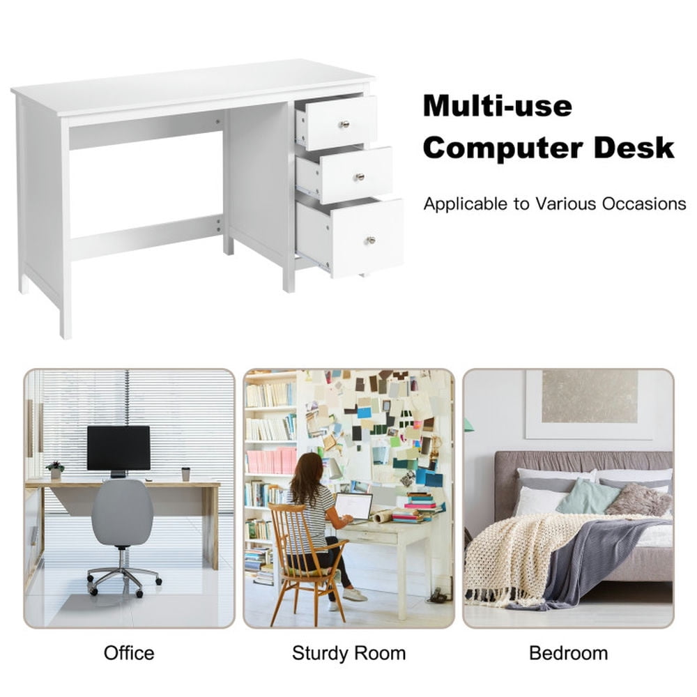 Demi Bonn 3-Drawer Computer Desk with Spacious Desktop, Small Home Office Desk Study Writing Table, White