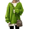 thumbnail image 1 of Innerwin Pullover Jumper Tops V Neck Ladies Sweater Work Cable Knit Comfy Knitwear Green S, 1 of 9