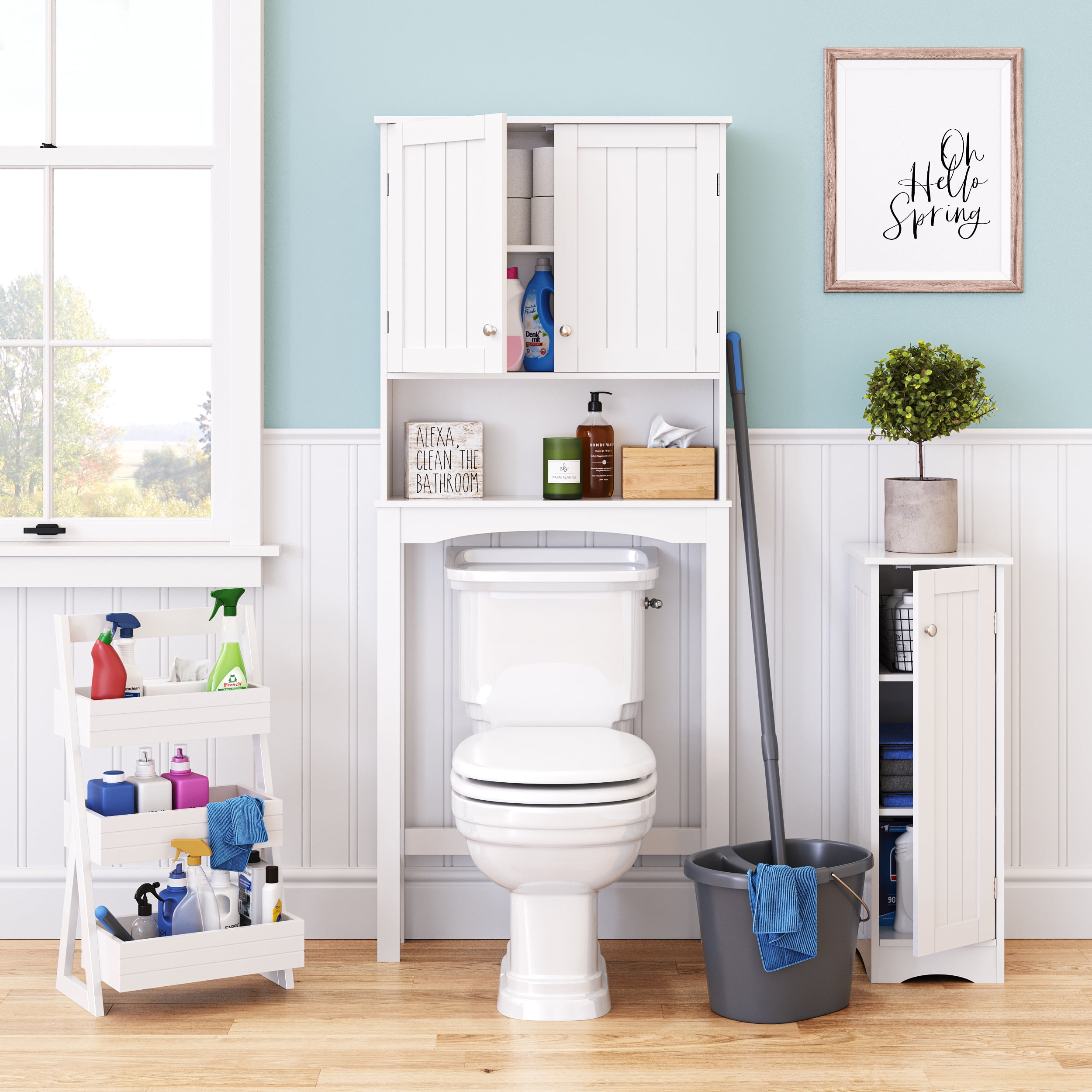 RiverRidge Ashland 1-Door Slim Bathroom and Laundry Storage Cabinet with Shelves - White