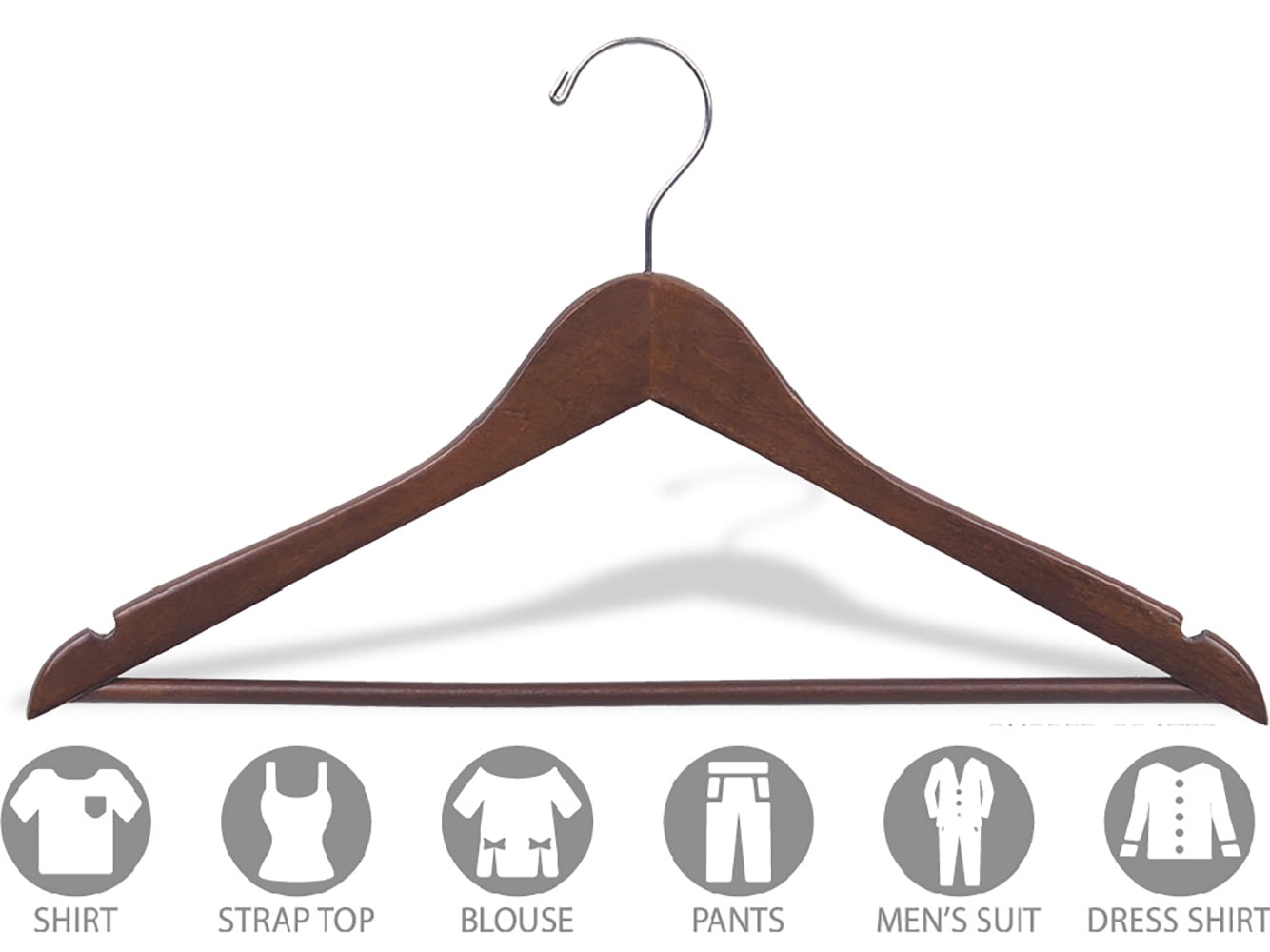 INTERNATIONAL HANGER Rubber Coated Non-Slip Walnut Wood Suit Hanger, 100 Pack