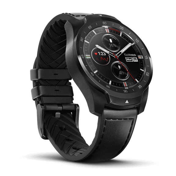 TicWatch Pro 1.39 inch Black Stainless Steel Case with Black Leather Band