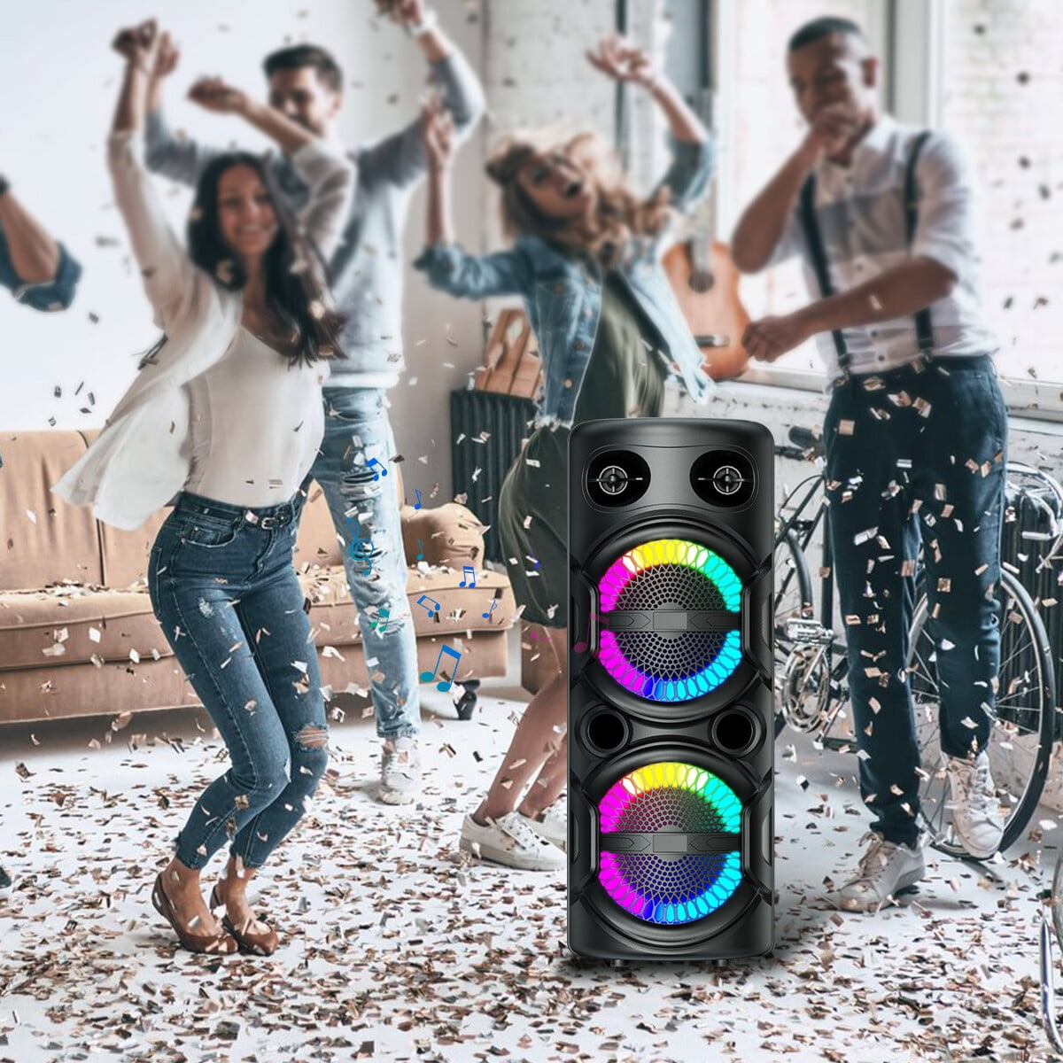 Dual 8" Woofer Portable FM Bluetooth Party Speaker Heavy Bass Sound With Mic LED