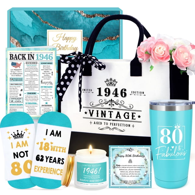 Set de regalo Launrada para 80 cumpleaños para mujer con bolsa de mano y más