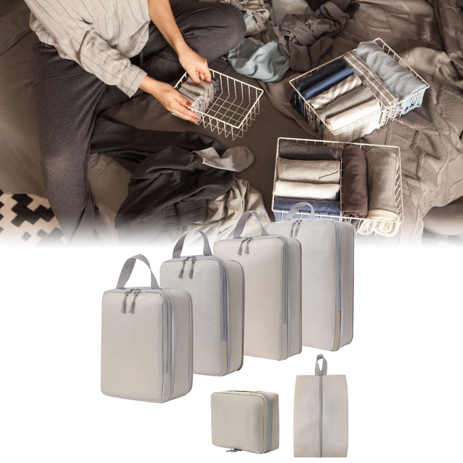 Nishiyuenyi 6 Pack Compression Cubes, Clothes Storage Bags, Breathable Toiletry Bag, Luggage beige