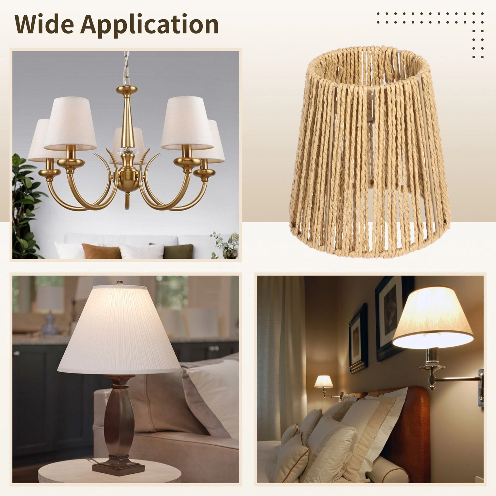 6Pcs Rattan Lamp Shades, Rattan Lampshade Replacement, Nature Touch Hand Woven Rattan Shade for Table Lamps, Chandeliers, Pendant Lights, Wall Sconces, 3.9" Top x 5.6" Slant Height x 5.4" Bottom