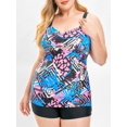 thumbnail image 1 of Conjunto de Tankini con cuello en V y estampado de hojas tropicales de talla grande Rosegal  Tankinis, 1 of 5