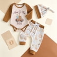 thumbnail image 5 of Karoyedx Baby Boys Winter Outfits Newborn Infant Baby Boys Clothes Set New to the Zoo Romper Bodysuit Pants Hat 3Pcs Outfits Beige Size,12-18 Months, 5 of 9