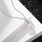 Yami 9-10mm Culture Teardrop Pearl Pendant Necklace with 925 Sterling Silver Cubic Zirconia Mother's Day Jewelry Gifts for Women
