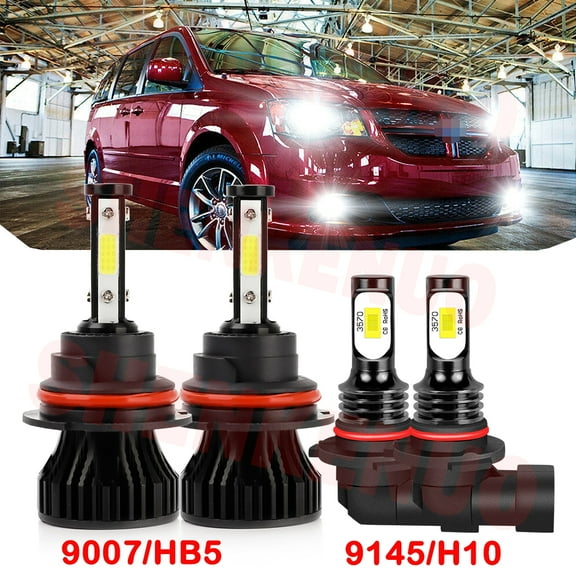 HB5 9007 High&Low Beam for Dodge Caravan 2001 2002 2003 2004 2005 2006 2007 LED Headlights 9145 H10 Fog Lights 4pcs