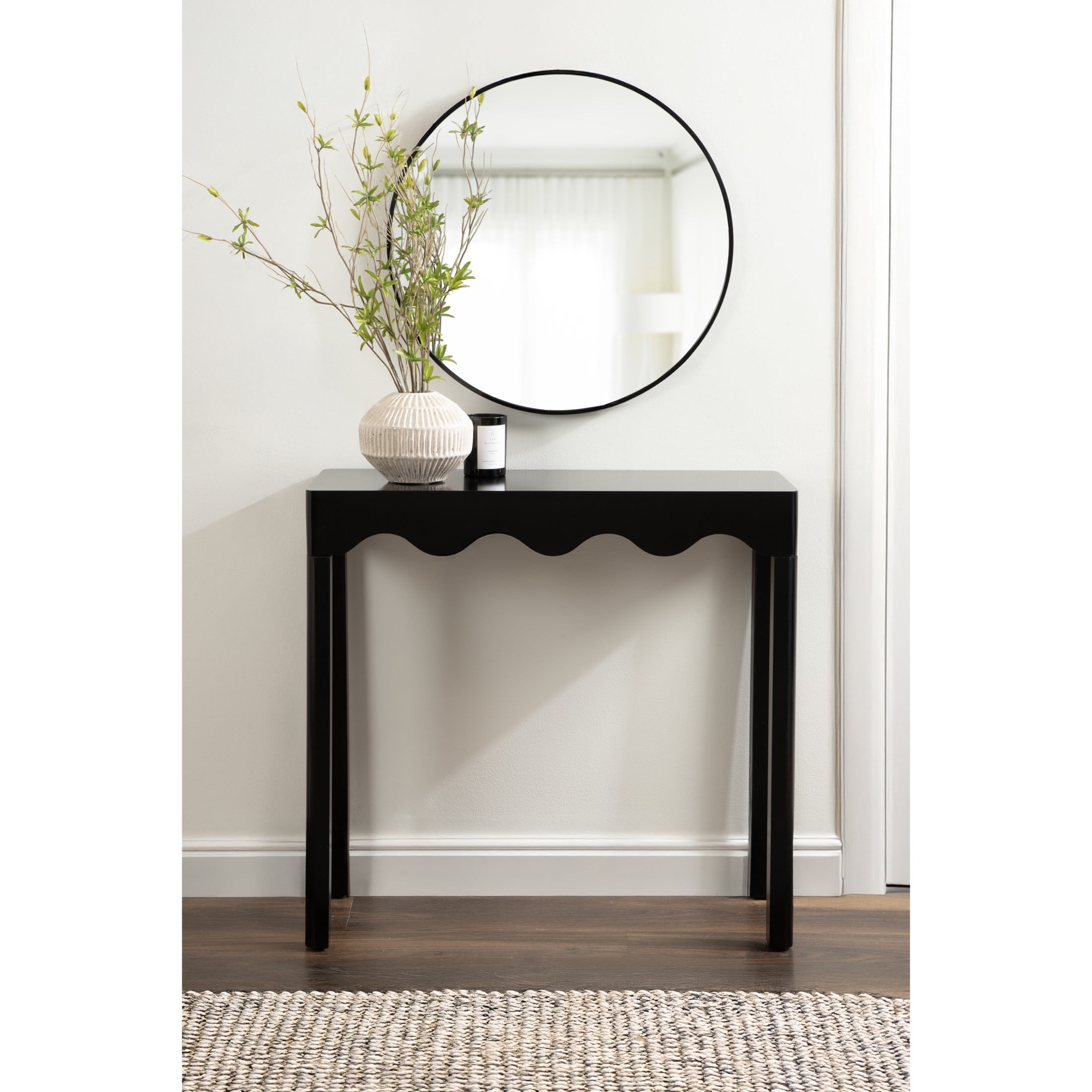 Kate and Laurel Maida Modern Rectangle Wooden Wavy Console Table, 32 x 12 x 30, Black, Transitional Decorative Entryway Table with Wavy Apron for Entry Decor Option