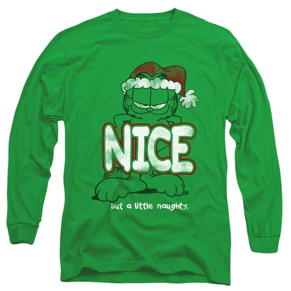 Garfield A Little Naughty Long Sleeve Adult 18/1 T-Shirt Kelly Green