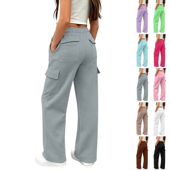 UDAUDU Girls Cargo Sweatpants Preppy Kids Pants Wide Leg Baggy Sweat Pants Teen Joggers School Athletic Casual Trousers with Pockets