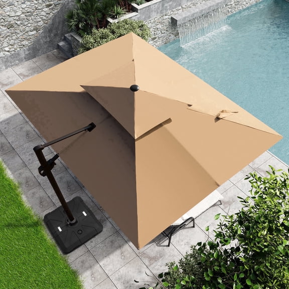 Crestlive Products 9x11FT Rectangular Cantilever Umbrella with Base, Windproof Double Top, 350lbs, 360-degree Rotating, Yellow