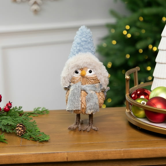 Northlight Woodland Standing Bird with Plush Winter Hat Christmas Figure - 7.5"