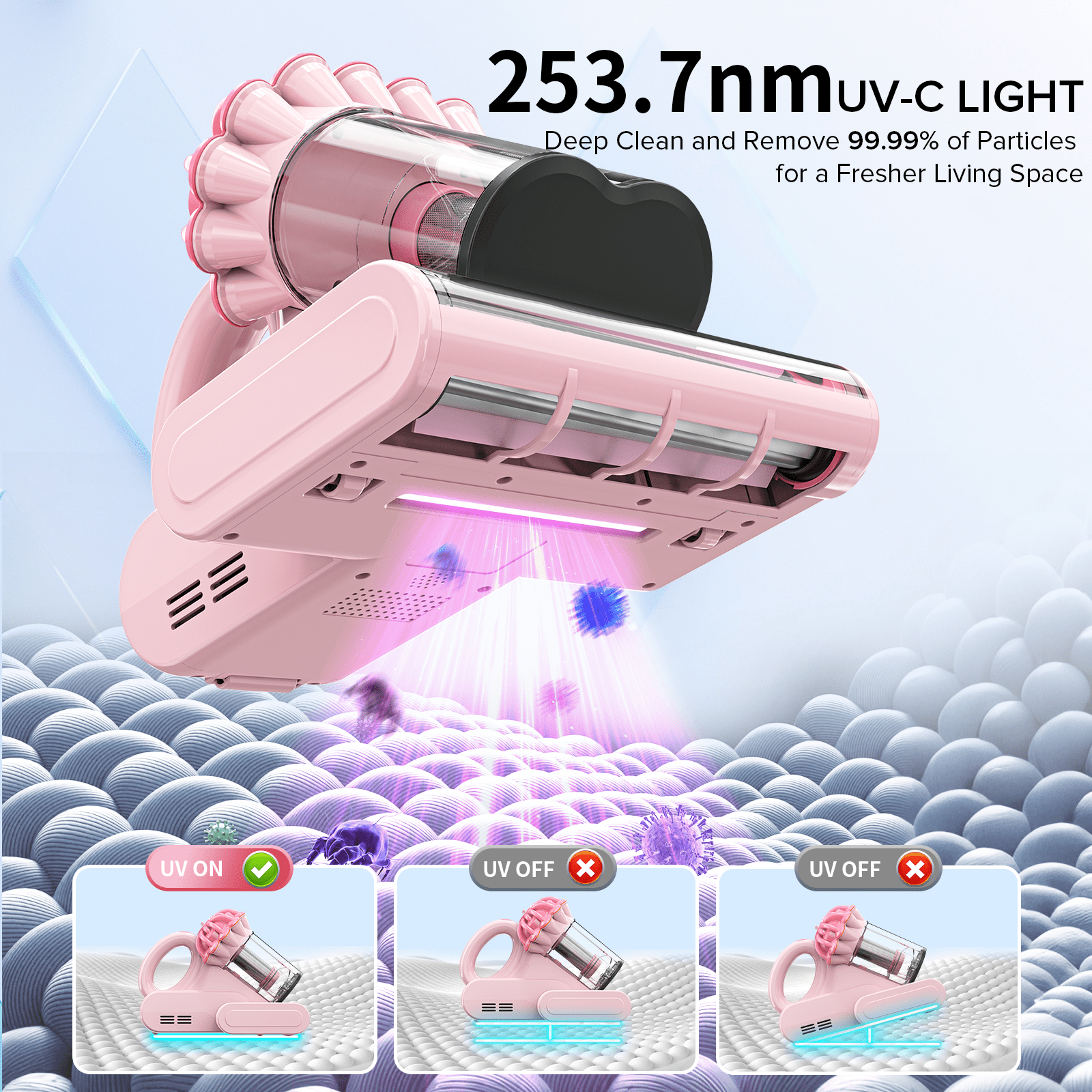 Belife M8 Mattress Vacuum Cleaner, Anti-allergen Bed Vacuum Cleaner with UV & Hot Air & High Heating, 550W 18Kpa Powerful Suction Double-Cup Handheld Vacuum for Bed, Couch, Sofa, Corded