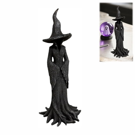 Resin Witch Statue Halloween Witch Decor, Halloween Tree Root Figures Statue Spooky Black Figurine Resin Sculpture for Home, Festival, and Party Display 7.87in