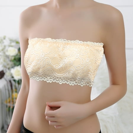 

NEGJ Womens Padded Bandeau Bra Wire Free Strapless Convertible Bralettes Basic Layer Tube Top Bra