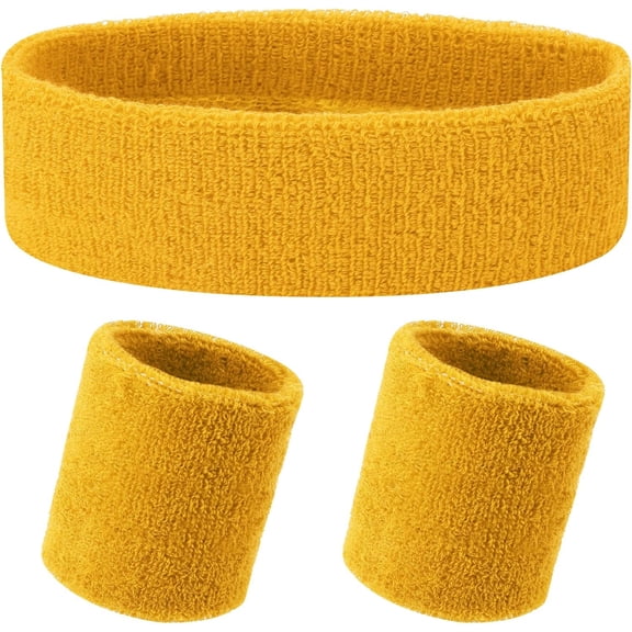 Lethargic 3 Pieces Sweatband Set, Polyester Latex Spandex Headband and Wristbands, 7 x 1.9 in Headband, 3.1 x 3.1 in Wristbands for Sports