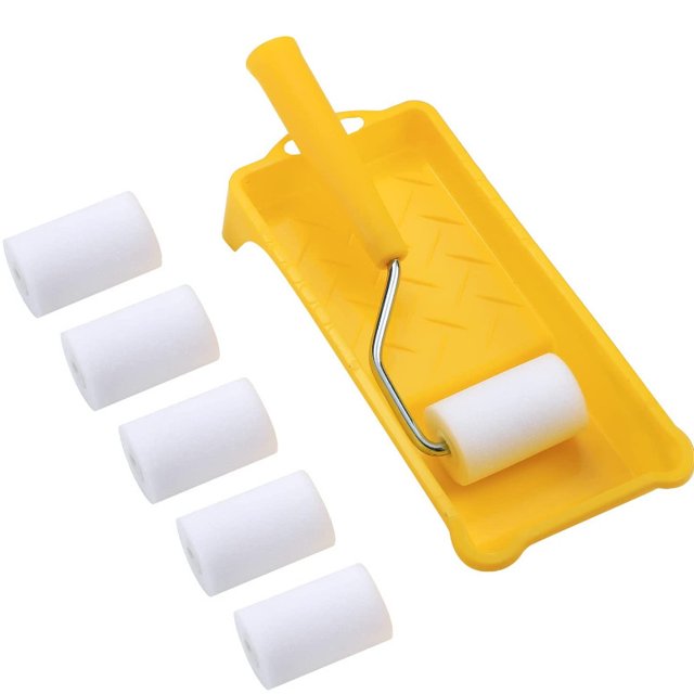 Mini rodillo de espuma para pintar Rodillo de espuma pequeño Cubierta para rodillo de pintura + Marco para rodillo de pintura + Bandeja de pintura pequeña