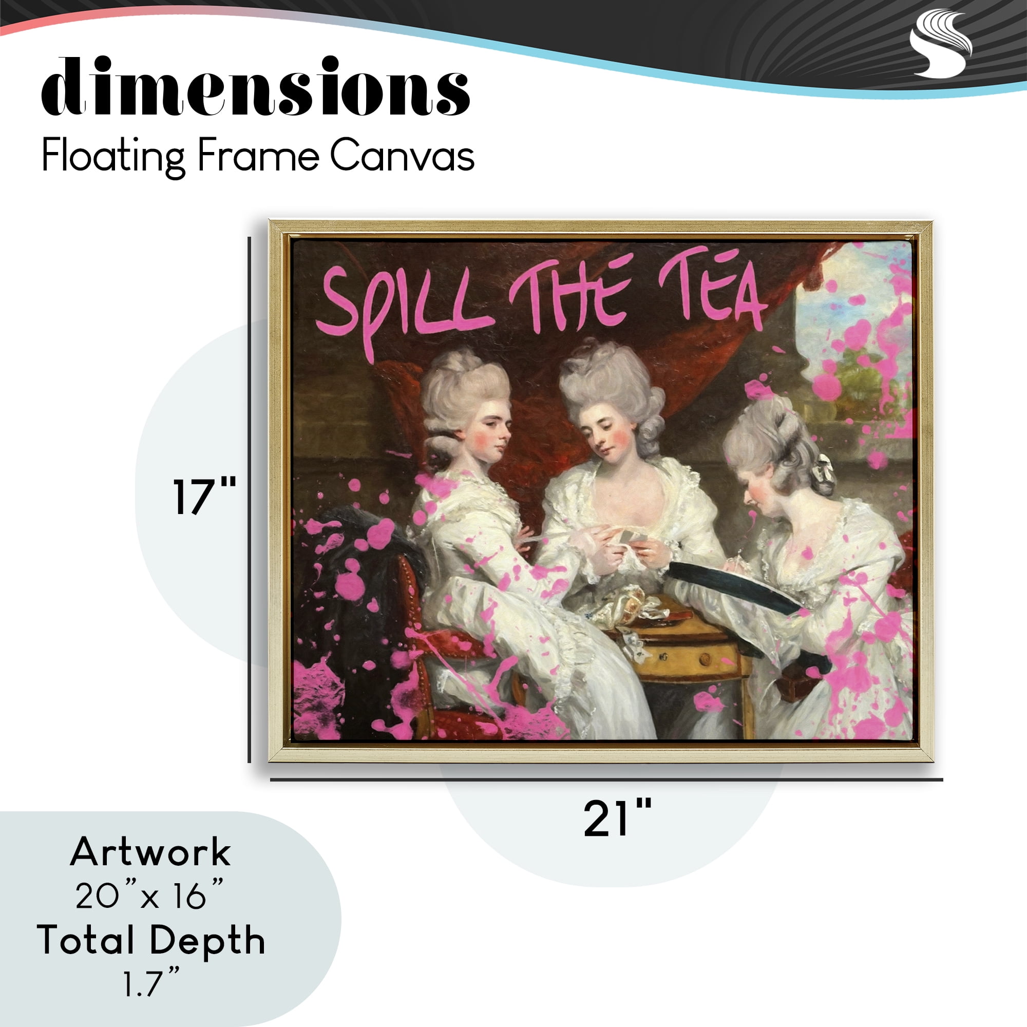 Stupell Industries Spill The Tea Iconic Ladies Gold Framed Floater Canvas Wall Art, design by Grotto Studios