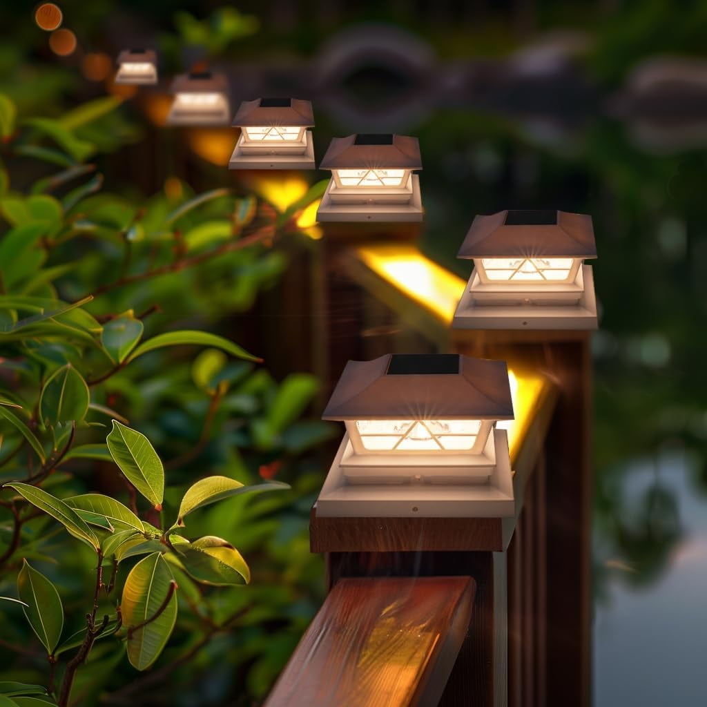 Dazzle Bright 8 Pack Solar Outdoor Fence Post Lights, 2 Modes Post Cap Lights Waterproof Color Changing Warm White/Cool White for Yard, Garden, Porch, Patio Decor, for 4x4 5x5 6x6 Wood Posts