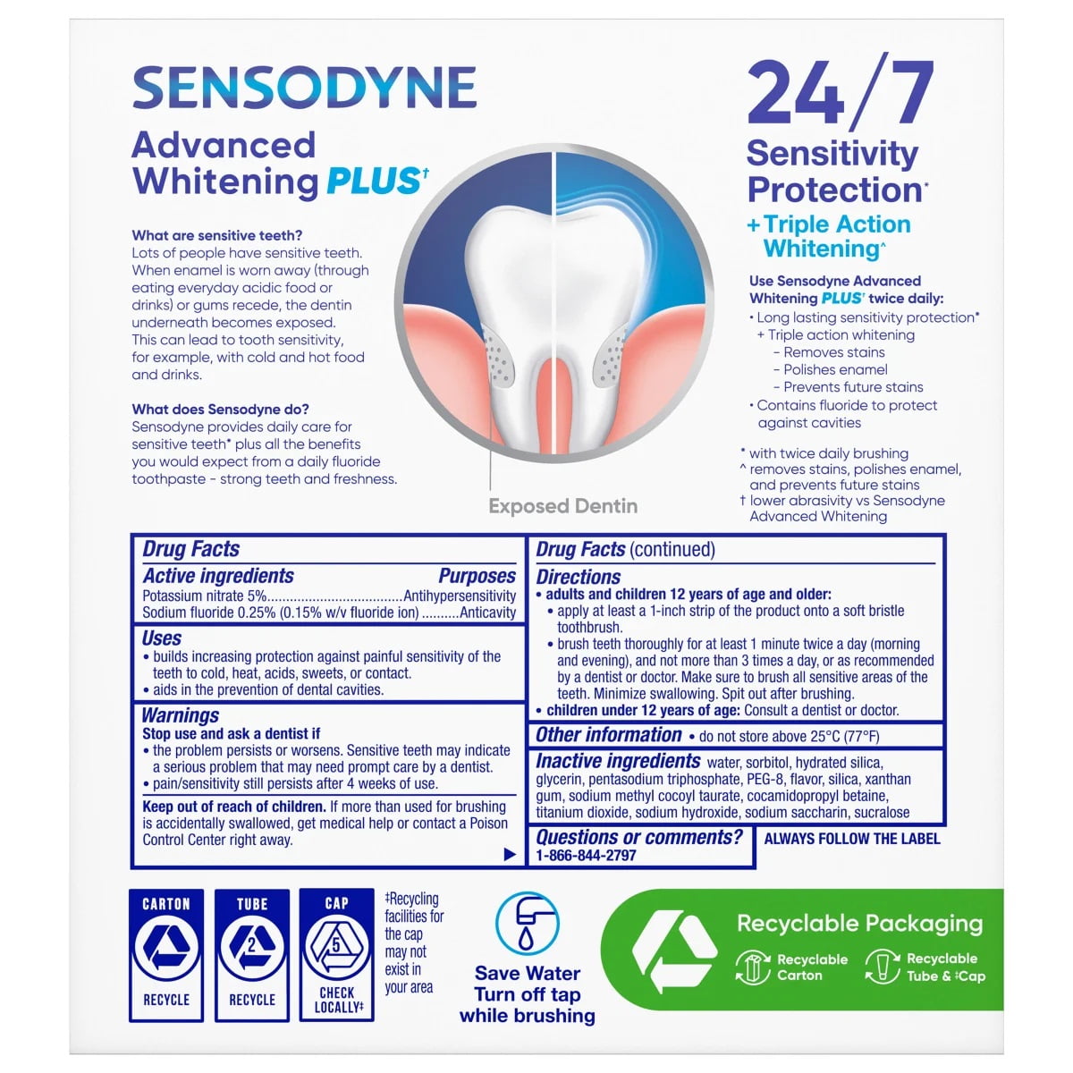 Sensodyne Advanced Whitening Toothpaste, 6.5 Ounce (4 Count)