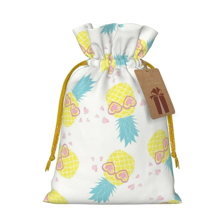 ZICANCN Christmas Gift Bags, Fashion Fun Pineapple Glasses Reusable Fabric Drawstring Storage Bags with Drawstring, Small Size