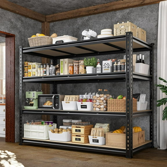 55" W Storage Shelves, 2040LBS Garage Shelving Heavy Duty, 4-Tier Heavy Duty Shelving, Adjustable Metal Shelving Unit for Garage, Warehouse, Pantry, Kitchen, 55" W × 24" D × 60" H, Black