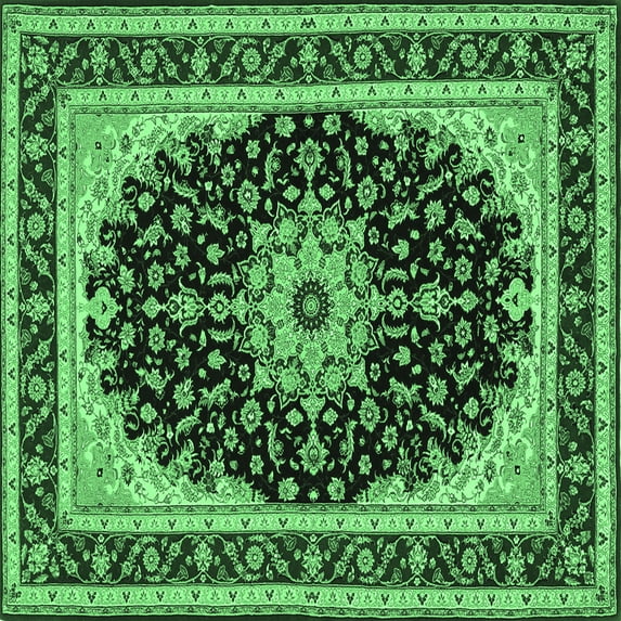 Ahgly Company Indoor Square Medallion Emerald Green Traditional Area Rugs, 6' Square