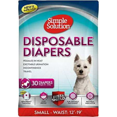 Simple Solution Disposable Dog Diapers for Female Dogs | Super Absorbent Leak-Proof Fit | Females in Heat, Excitable Urination, Incontinence, or Puppy Training | Small | 30 Count, White (11282ONL) (B084PWGQ4R)