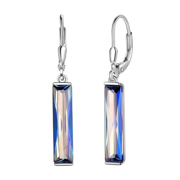 Women 925 Sterling Silver Blue Dangle Earrings Leverback Rectangle Jewelry Mother's Day Gifts