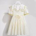thumbnail image 3 of Girls Summer Cute Dresses Teen Sweet School Tiered Dress Short Sleeve Peter Pan Collar High Waist Dress Khaki, 6 Years, 3 of 5